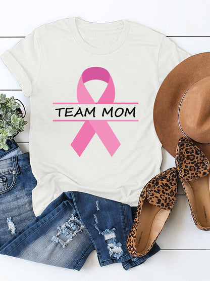 Team Mom Pink Ribbon Graphic T-shirt