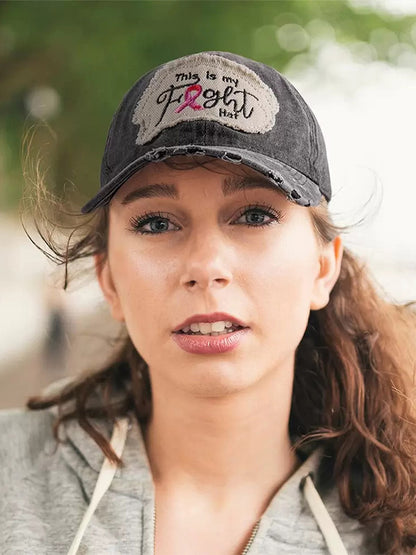 This is My Fight Hat Embroidery Distressed Pink Ribbon Baseball Cap
