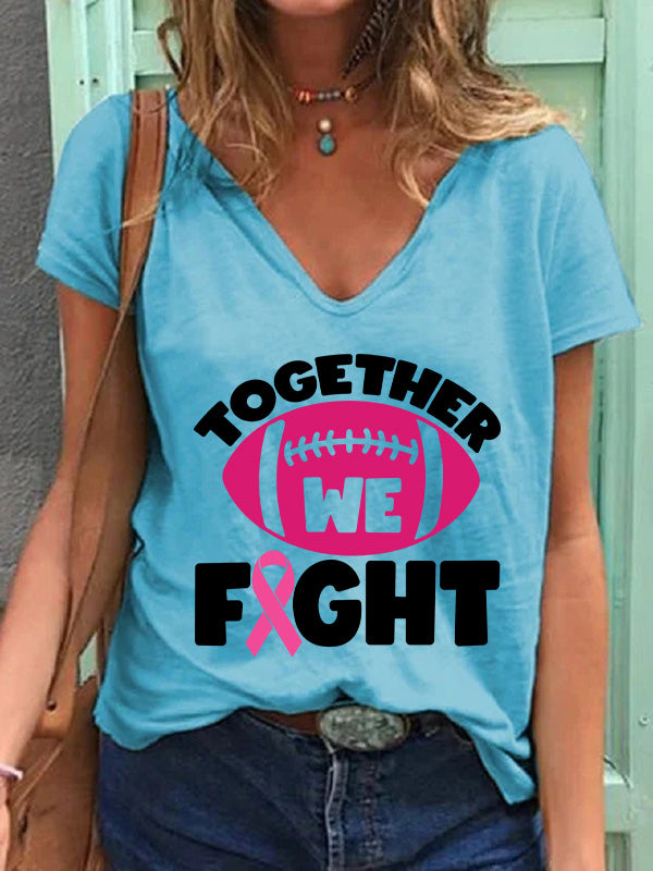 Together We Fight Print V-neck T-shirt