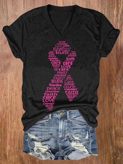 Pink Ribbon Breast Cancer Awareness V-neck T-shirt