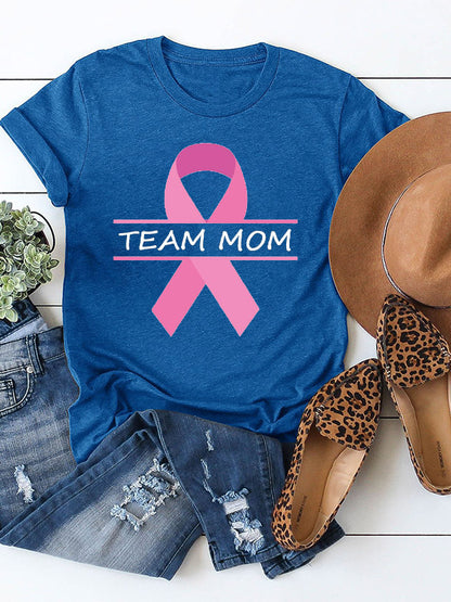 Team Mom Pink Ribbon Graphic T-shirt