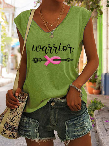 Pink Ribbon Warrior Cap Sleeve T-Shirt