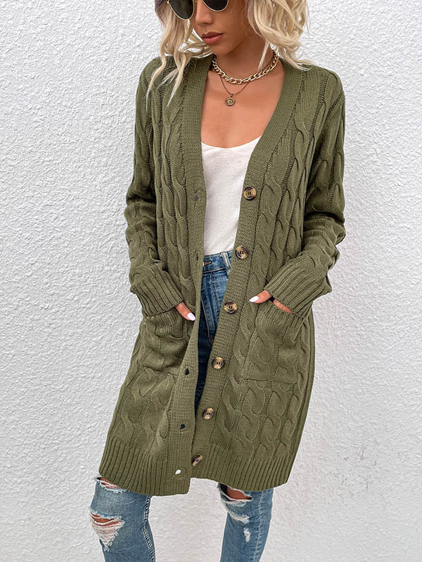 Button Front Large Pockets Knit Cardigan