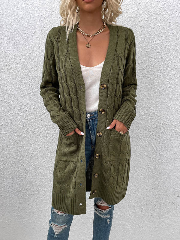 Button Front Large Pockets Knit Cardigan