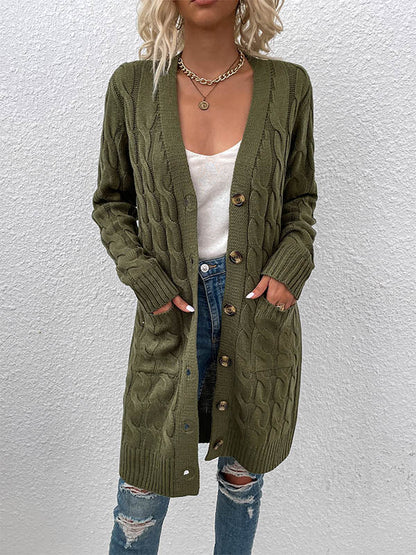 Button Front Large Pockets Knit Cardigan
