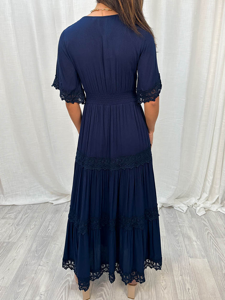 Slim Fit Elasticated Waist Tiered Maxi Dress
