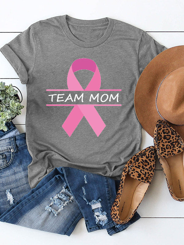 Team Mom Pink Ribbon Graphic T-shirt