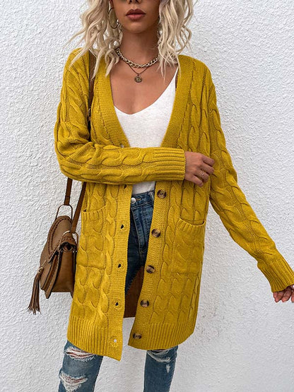 Button Front Large Pockets Knit Cardigan