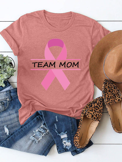Team Mom Pink Ribbon Graphic T-shirt