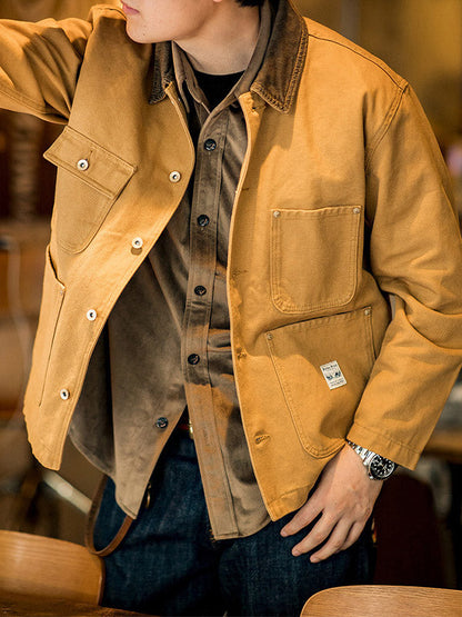Men's American Vintage Canvas Jacket Multi Pocket Cargo Jacket