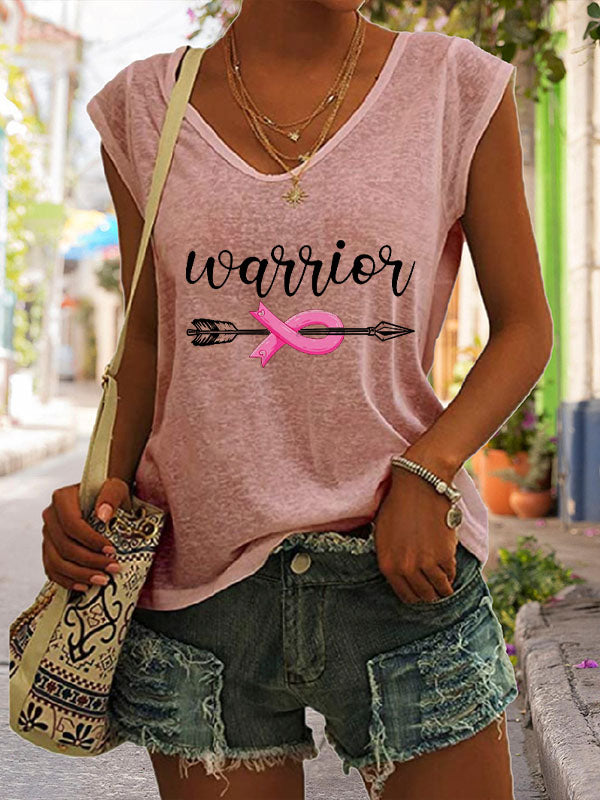 Pink Ribbon Warrior Cap Sleeve T-Shirt
