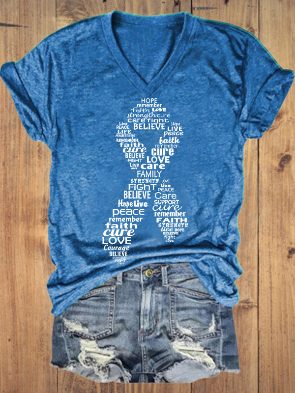 Pink Ribbon Breast Cancer Awareness V-neck T-shirt