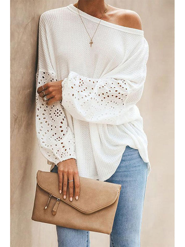 Solid Color Slanted Neck Cutout Off Shoulder Top