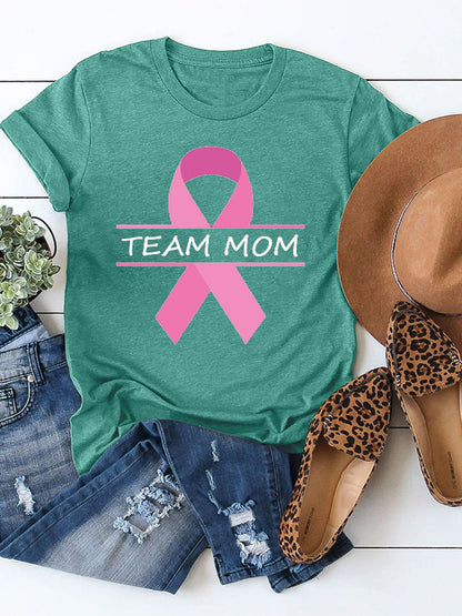 Team Mom Pink Ribbon Graphic T-shirt