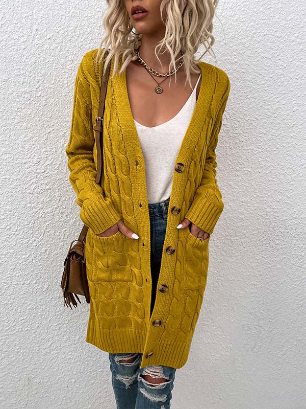 Button Front Large Pockets Knit Cardigan