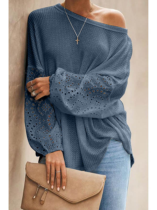 Solid Color Slanted Neck Cutout Off Shoulder Top