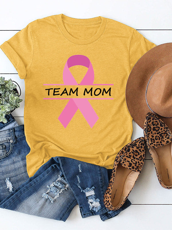 Team Mom Pink Ribbon Graphic T-shirt
