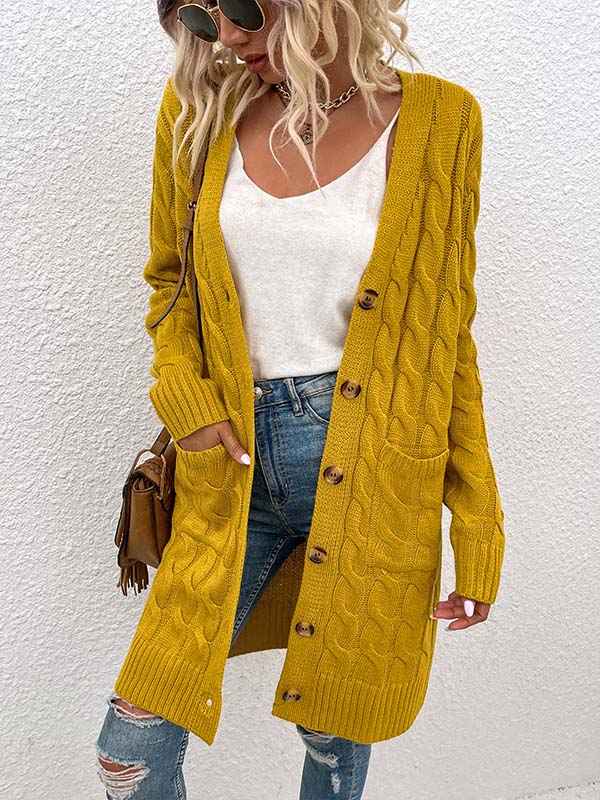Button Front Large Pockets Knit Cardigan