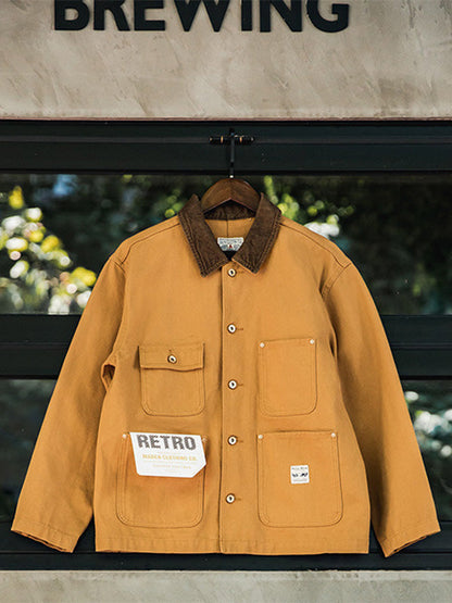 Men's American Vintage Canvas Jacket Multi Pocket Cargo Jacket