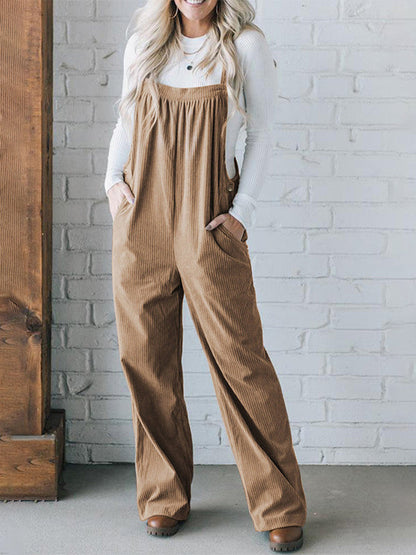 Women's Cozy Corduroy Loose Fit Overalls
