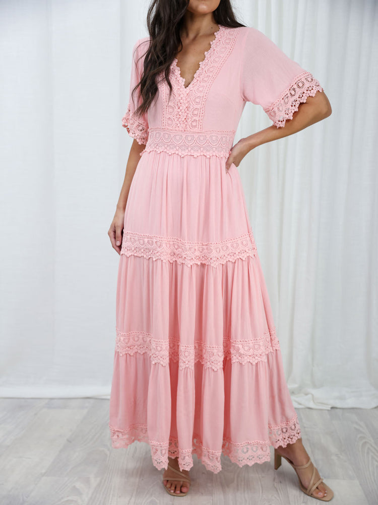 Slim Fit Elasticated Waist Tiered Maxi Dress