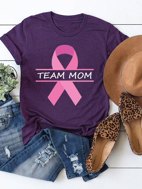 Team Mom Pink Ribbon Graphic T-shirt