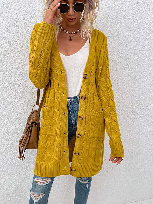 Button Front Large Pockets Knit Cardigan