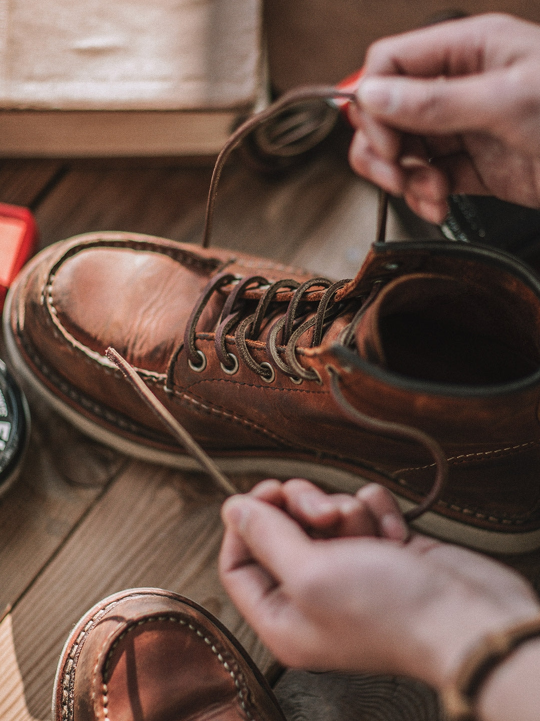 Vintage Full-Grain Leather Moc Toe Work Boots for Men