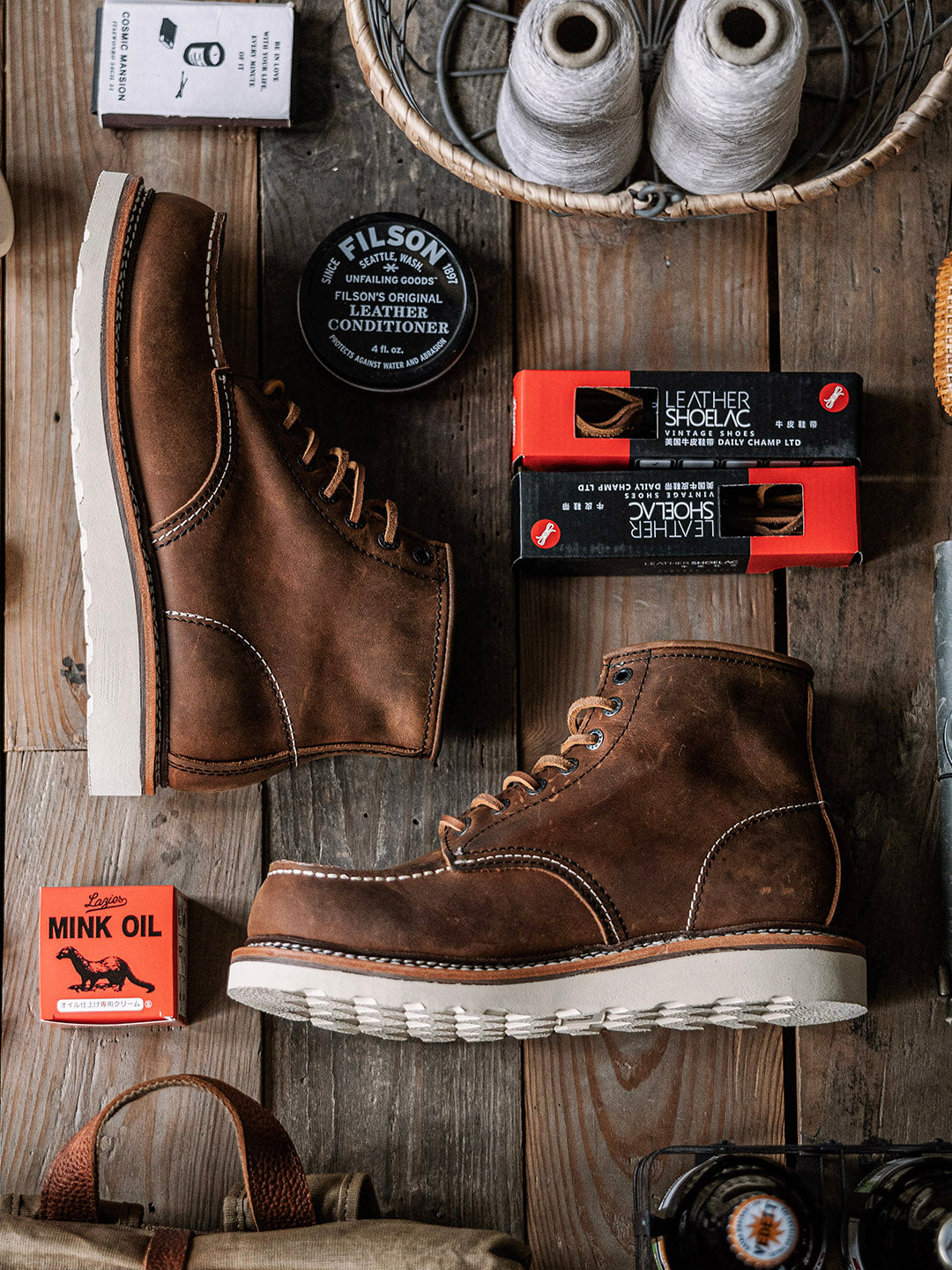 Vintage Full-Grain Leather Moc Toe Work Boots for Men