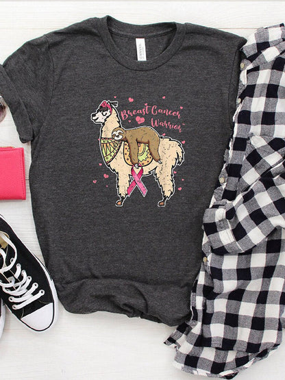 Alpaca Sloth Pink Ribbon Graphic T-Shirt