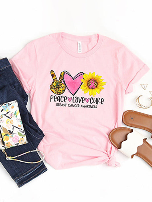 Peace Love Cure Pink Ribbon Tee