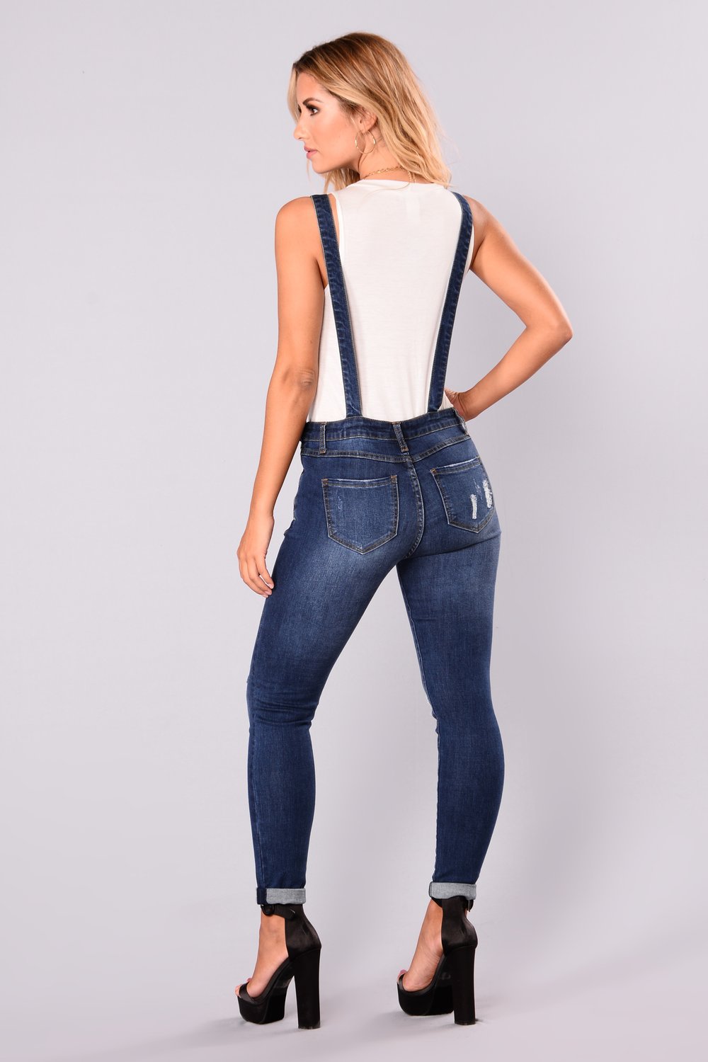 Slim Fit Ripped Lifting Strap Jeans