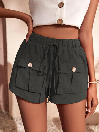 Women's Drawstring Pants Elastic Waist Casual Cargo Shorts