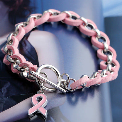 Braided Pink Ribbon Bracelet