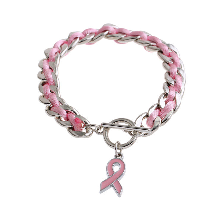 Braided Pink Ribbon Bracelet