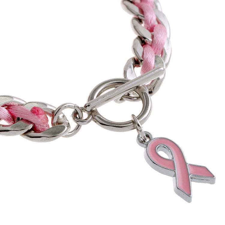 Braided Pink Ribbon Bracelet