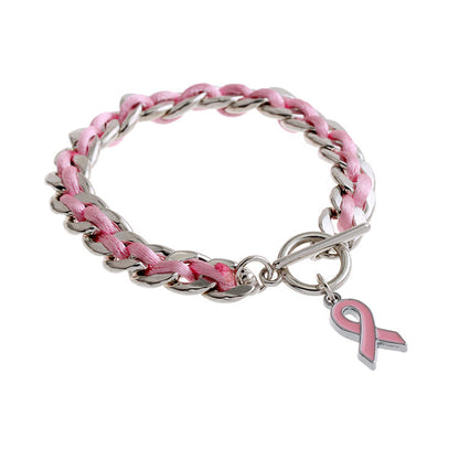 Braided Pink Ribbon Bracelet