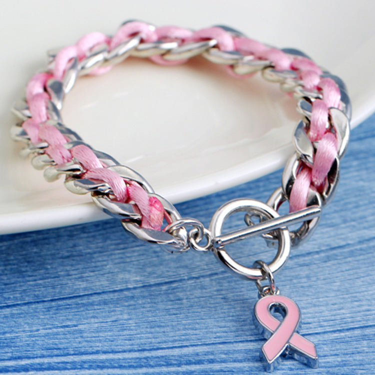 Braided Pink Ribbon Bracelet