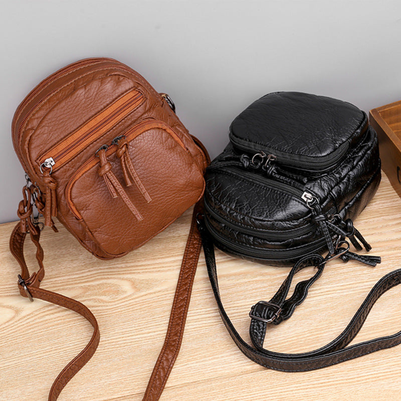 Vintage Washed Multilayer Leather Crossbody Bag