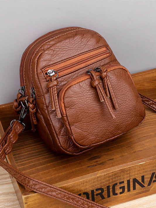 Vintage Washed Multilayer Leather Crossbody Bag
