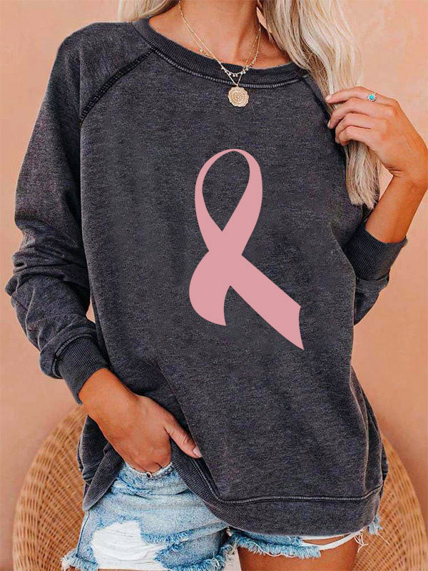 Pink Ribbon Graphic Washed Sweatshirt