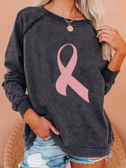 Pink Ribbon Graphic Washed Sweatshirt