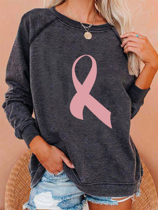 Pink Ribbon Graphic Washed Sweatshirt