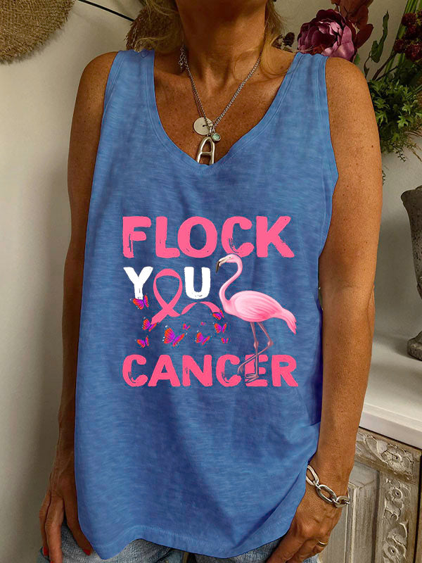 Flock You Cancer Flamingo Graphic V-neck Loose Tank