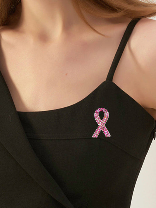 Breast Cancer Awareness Pink Ribbon Diamond Brooch