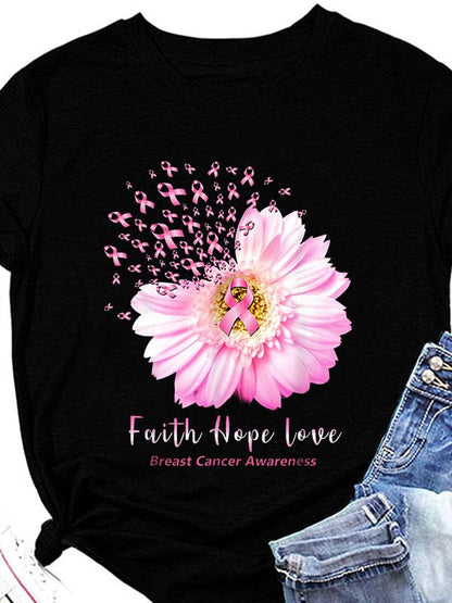Faith Hope Love Breast Cancer Awareness Graphic Tee