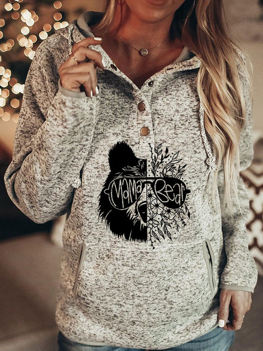 Mama Bear Half Bear Half Flowers Hoodie Sweater