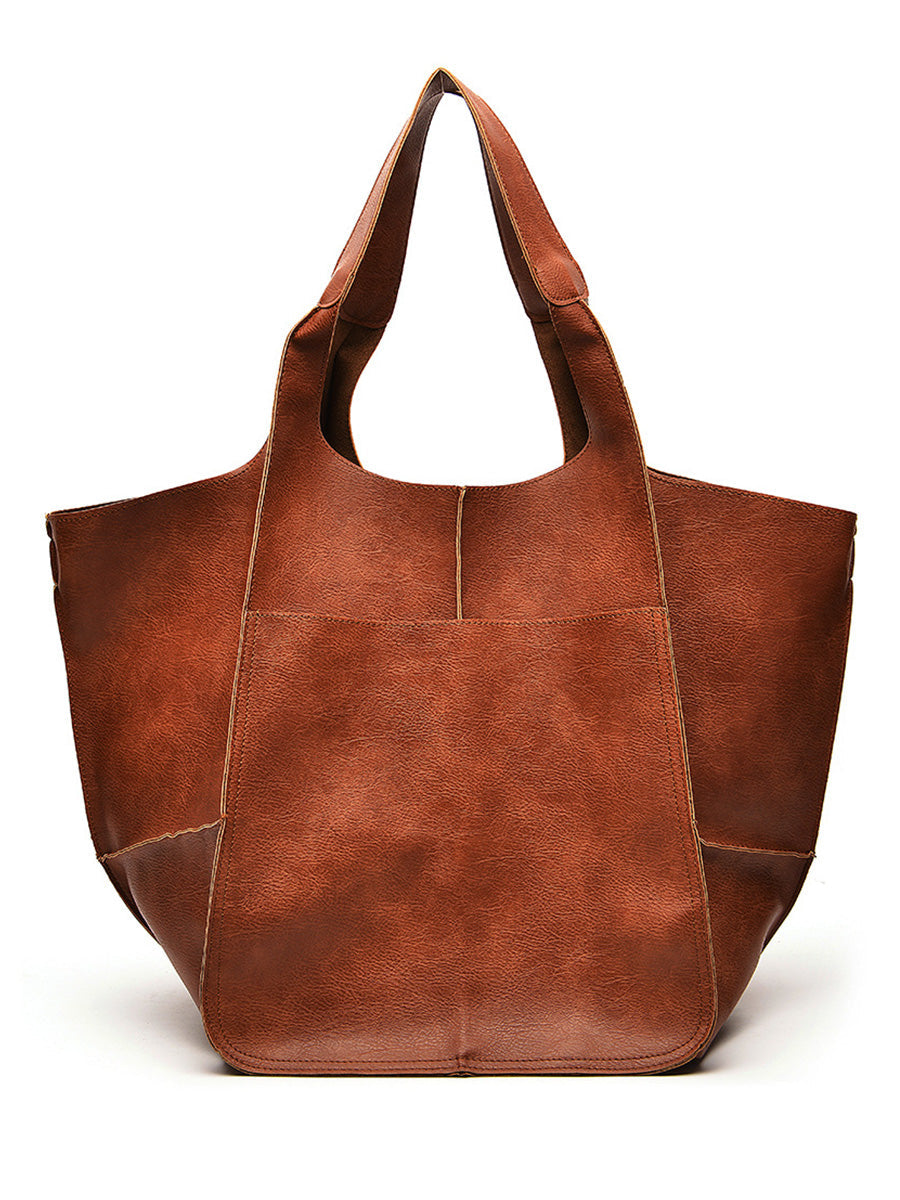 Simple Soft Leather Large Capacity One Shoulder Portable Tote