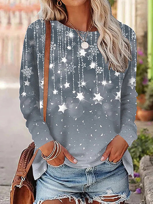 Star Print Long Sleeve Crewneck T-Shirt
