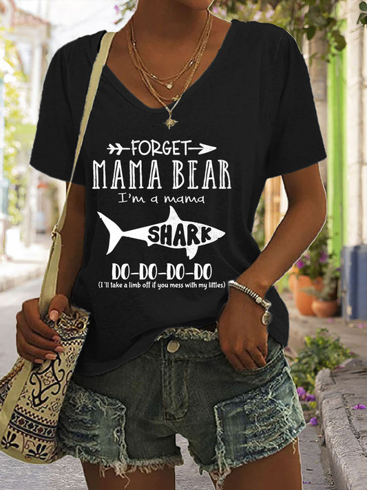 Mama Shark V-neck Short Sleeve T-shirt